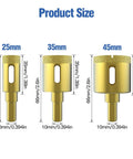 Product size image of Heavy Duty Three Piece Diamond Drill Bit Hole Saw Kit For Smashing Through Ceramic Tile Granite Marble And Glass Bottles Without Breakage Plus Knockout Cutting Power Measures Two Fifth To Four Fifth Inches Wide.