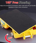 Close-up of 180 Degree Steering Industrial Machinery Mover Trolley With PU And Steel Dual Rollers, yellow surface detail.