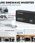 True 2000W Sine Wave Inverter DC 12V To AC 110 120V for RV Truck Home Backup, showing efficiency and power use in appliances.