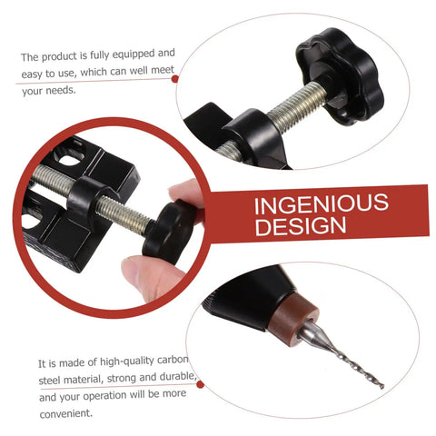 Close-up of Hand Drill Jewelry Punch Tool Kit showing black knob, steel pin vise, and drill bit for precision drilling in crafts.