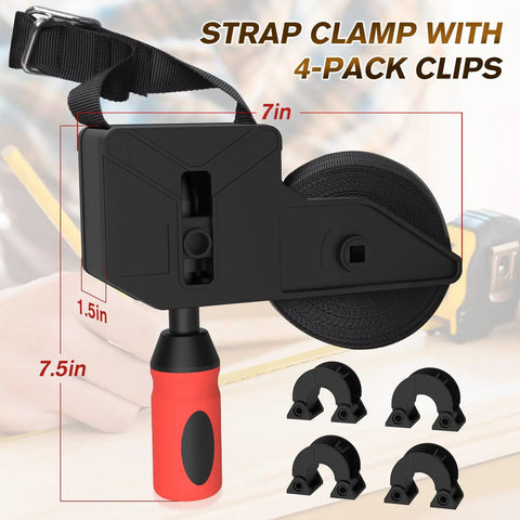 23 Ft Variable Angle Band Clamp For Woodworking, Picture Frames, Barrels And Odd Shaped Pieces with 4-pack clips