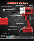 Cordless Rivet Gun Tool Compatible With 18V Max Battery Brushless Automatic Riveter with features like LED light