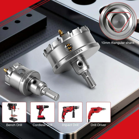 BEoffer 4-inch TCT hole saw set with carbide-tipped cutters and spring-loaded pilot bits; two hole saws shown