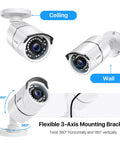 4 Pack 2MP 1080P HD TVI Security Cams Outdoor Indoor IP67 Weatherproof Bullet CCTV Mounting Bracket Options