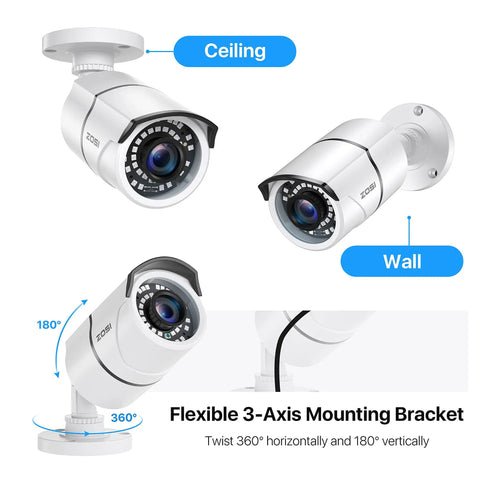 4 Pack 2MP 1080P HD TVI Security Cams Outdoor Indoor IP67 Weatherproof Bullet CCTV Mounting Bracket Options