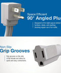 Beefy Heavy Duty 6ft Appliance Extension Cord For Air Conditioners Refrigerators And Major Appliances With 14 Gauge High Voltage 3 Prong Flat End Indoor Use 90 Degree Plug Gray Power Cord For Homes And Work Sites. 90° plug and female end