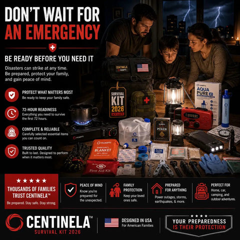 Family using Be Ready For Anything With This All In One Ultimate Bug Out Bag Emergency Kit For Families And Vehicles A 72 Hour Survival Backpack Packed With First Aid Water Filtration Emergency Lighting Communication Tools Power Solutions And Outdoor Prep Gear in dim room.