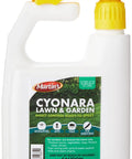 Cyonara Lawn And Garden RTS Ready-To-Spray Mosquito And Insect Control 32 oz bottle with attached yellow spray nozzle.