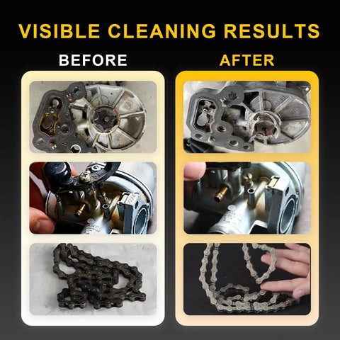 Comparison of carburetor and chain before and after using 3L Ultrasonic Cleaner With One-Touch Operation, Built-In Heating, Dual-Frequency Sweep.