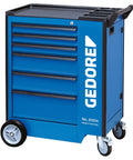 Heavy Duty Rolling Tool Trolley Featuring Six Smooth One Hand Drawer Glides And A Built Tough Abs Work Bench Top For Your Ultimate Garage Rig And Small Parts Organization Station in blue, equipped with 7 drawers and sturdy wheels.