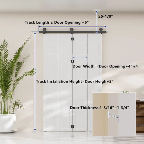 84 Inch Bi Folding Barn Door Hardware Track Kit For Four Panels, Accordion Style, Space Saving And Smooth Operation, Heavy Duty Sliding Door Kit, Easy Install, Door Not Included