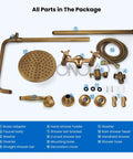 Exposed Bathroom Shower Faucet Set With 8 Inch Rainfall Shower Head And Handheld Shower, parts included, all components shown