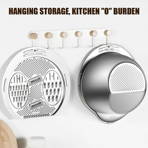 Stainless Steel Rice Strainer Colander With Side Drain, Grater Lid, Hanging Hole, And V-Shaped Bottom, 304 Grade Kitchen Washing Bowl