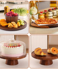 Acacia Wood Cake Stand With Glass Lid, 12 Inch Magnetic Base And Detachable Serving Tray For Cake Cheese Charcuterie Snacks And Desserts