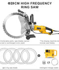 Professional Brushless Electric Concrete Circular Saw For Wall Cutting With No Sweat Dust Free Operation And Rock Solid Horsepower Motor For Smooth Heavy Duty Construction Projects with ring saw and water pump attachment.