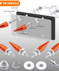 Illustration of Spike License Plate Screws Kit Four Pieces Dope Anti Theft Bolts For Cars Trucks And Motorcycles Durable Stainless Steel And Aluminum Alloy Orange Finish For Secure Mounting And Sick Bold Look