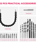 22 drill bits and accessories included with Lightweight 20V Cordless Drill Set For Home DIY And Beginner Projects.