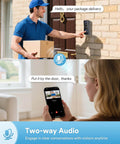 Delivery person using Wireless 2K HD Doorbell Camera With Ring Chime, No Wires Needed, Battery Powered, Two Way Audio.