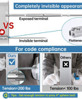  Invisible Cable Railing Kit With Swageless Tensioner And Terminal Round Head, Completely Hidden For 2x2 Metal Post Deck And Stairs, 20 Pairs Of One Eighth Inch Cables, MetalBright System CB07 CV2 CL1 Compatible showing invisible terminal comparison and tension strength