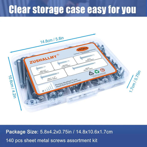 Heavy Duty Self Tapping Screws For Metal And Sheet Metal Assortment Kit in clear storage case