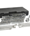 110 Piece Mechanics Tool Set With 1/4, 3/8 And 1/2 Inch Drive Sockets And Wrenches, 6 And 12 Point, Standard And Deep, SAE And Metric