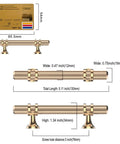 10 Pack Knurled Gold Cabinet Pulls Slick 5 Inch Long 3 Inch Center Hole Brushed Brass Kitchen Cabinet Handles ZH0025 dimensions