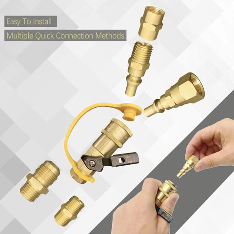 7 Piece Propane Quick Connect Fittings Set For RV To Grill Hookups With 3/8 Inch Flare To 1/4 Inch NPT Male Adapters
