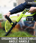 Man adjusting handle of 20V Cordless Tiller Cultivator With 4Ah Battery And Fast Charger Included 300 RPM Garden Rototiller