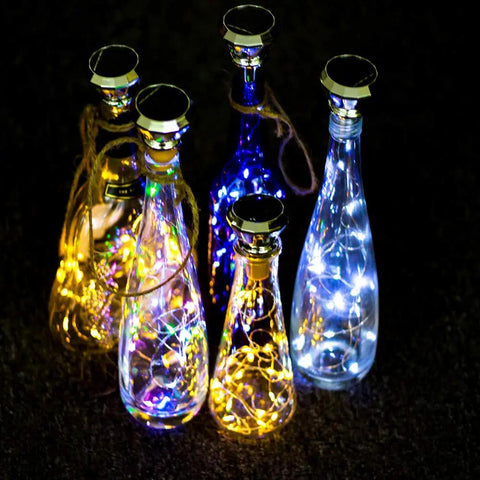 Solar Diamond Wine Bottle Lights 10 Pack with 20 LEDs Outdoor Waterproof Multicolor Fairy String Lights in glass bottles