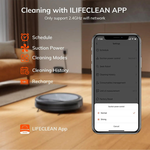V5s Max Robot Vacuum With Beast Mode 4000Pa Suction Gyroscope Navigation shown with app control interface on phone screen