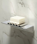 7 Inch Floating Shower Shelf With Anodized Brushed Nickel Finish For Choreograph Wall Panels Fits Over Tile Surfaces featuring soap trivet