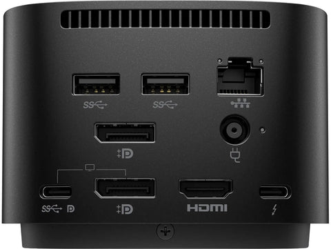 Thunderbolt 4 Dock With 280W Power Delivery And Combo Cable Delivering Heavy Duty Workstation Connectivity Featuring Hdmi Dual Displayports And Ample Usb Connections For Slick Plug And Play Success back view showing ports and connections.