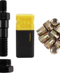 Rivet nut tool mandrel 3/8-16 with 10 gold rivet nuts; black body with yellow cap