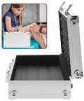 Built Tough Aluminum Alloy Work Crate With Cushion Grip Bail And Quick Release Cover For Grease Monkey Multi Layer Tool Sorting or On The Road Health Supply Tote, open with foam interior.