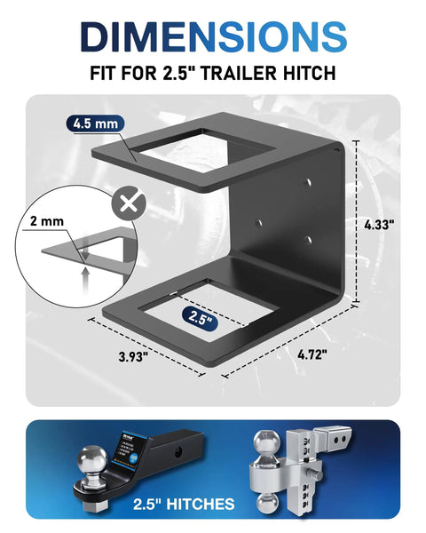 Keep Your Ride Tight With This Heavy Duty 2.5 Inch Truck Bed Hitch Holder And Trailer Storage Bracket dimensions showing 2.5 inch size.