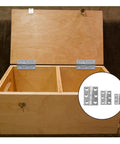 Straight Up Premium Stainless Steel Folding Butt Hinges For Cabinets, Silver Brushed Finish with smooth motion on wooden box lid.