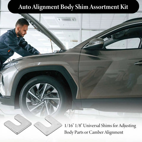 Mechanic using 40 Piece Auto Body And Fender Alignment Shim Kit With One Sixteenth Inch And One Eighth Inch Thick Shims for car repair