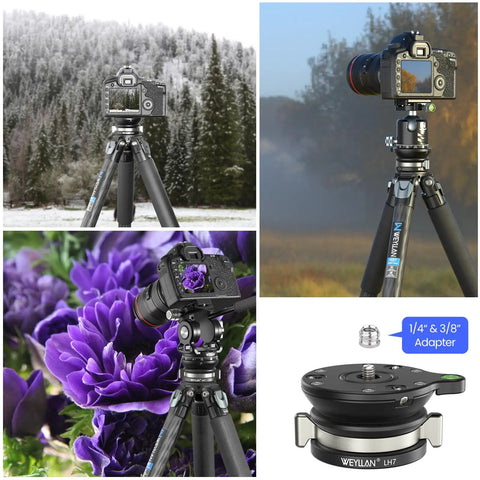 Leveling Head Tripod Base for Camera Leveler Aluminum Alloy with one quarter to three eighths inch screws in nature settings