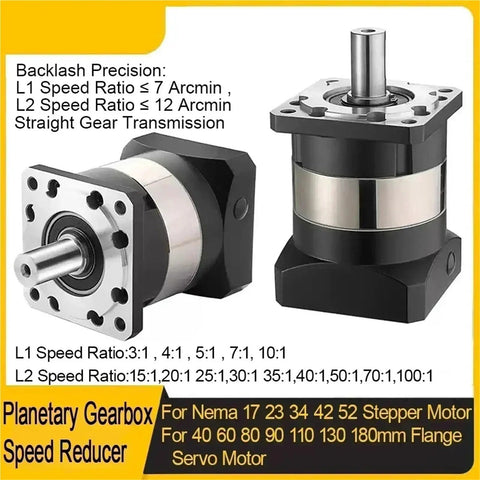 Planetary Gearbox Motor Reducer For Nema 17 23 And 34 Stepper Motors Packin Serious Torque For 40 To 180 Mm Flange Servo Drives With Plf160 42 Mm Mounting and Straight Gear Design