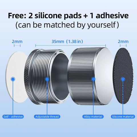 Free: 2 silicone pads and 1 adhesive with adjustable threads and alloy material for Heavy Duty Adjustable Metal Microwave Riser And Air Fryer Stand Elevators.