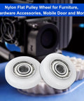 8 Pack Heavy Duty Nylon Ball Bearings 3X15X4mm Mini Roller Idler Guide Pulley With ABEC 1 Precision Rating on a blue surface.