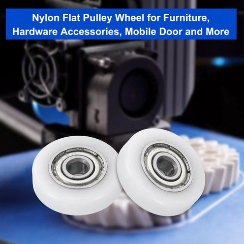 8 Pack Heavy Duty Nylon Ball Bearings 3X15X4mm Mini Roller Idler Guide Pulley With ABEC 1 Precision Rating on a blue surface.