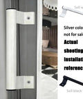 Two Pack 8 Inch Aluminum Sliding Door Handle Set In White installed on patio door, ergonomic design, smooth finish.