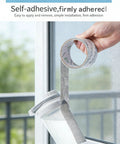 Heavy Duty Fiberglass Screen Repair Tape With Ultra Strong Waterproof Adhesive for windows, demonstrating self-adhesive use.