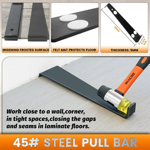 Steel pull bar with mallet for Universal Floor Installation Kit For Laminate And Vinyl Flooring With Tapping Block.