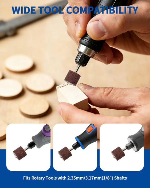 Using Big 935 Piece Sanding Drum Set Kit With 900 Aluminum Oxide Sleeves on wood with a rotary tool for detail sanding