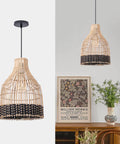 Rattan Pendant Light With Handmade Woven Lampshade, 1 Light Black Pendant For Kitchen Island, Wicker Ceiling Fixture shown