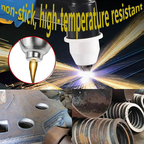 Pro Grade Plasma Cutter Torch Tips And Electrodes Kit For 20-100A Cutting, showing nozzle tips and metal cutting results