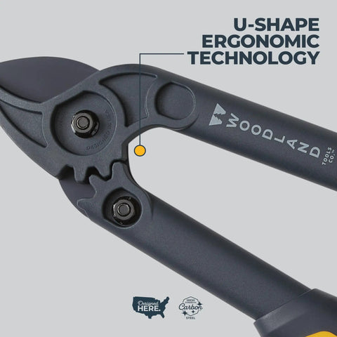 Close-up of compact 16 inch lopper with gear assist anvil blade, featuring ergonomic technology and glass filled nylon handles.
