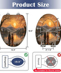 Elongated Mount Sunset Landscape Cherry Blossoms Traditional Toilet Seat size guide with measurements and dimensions.